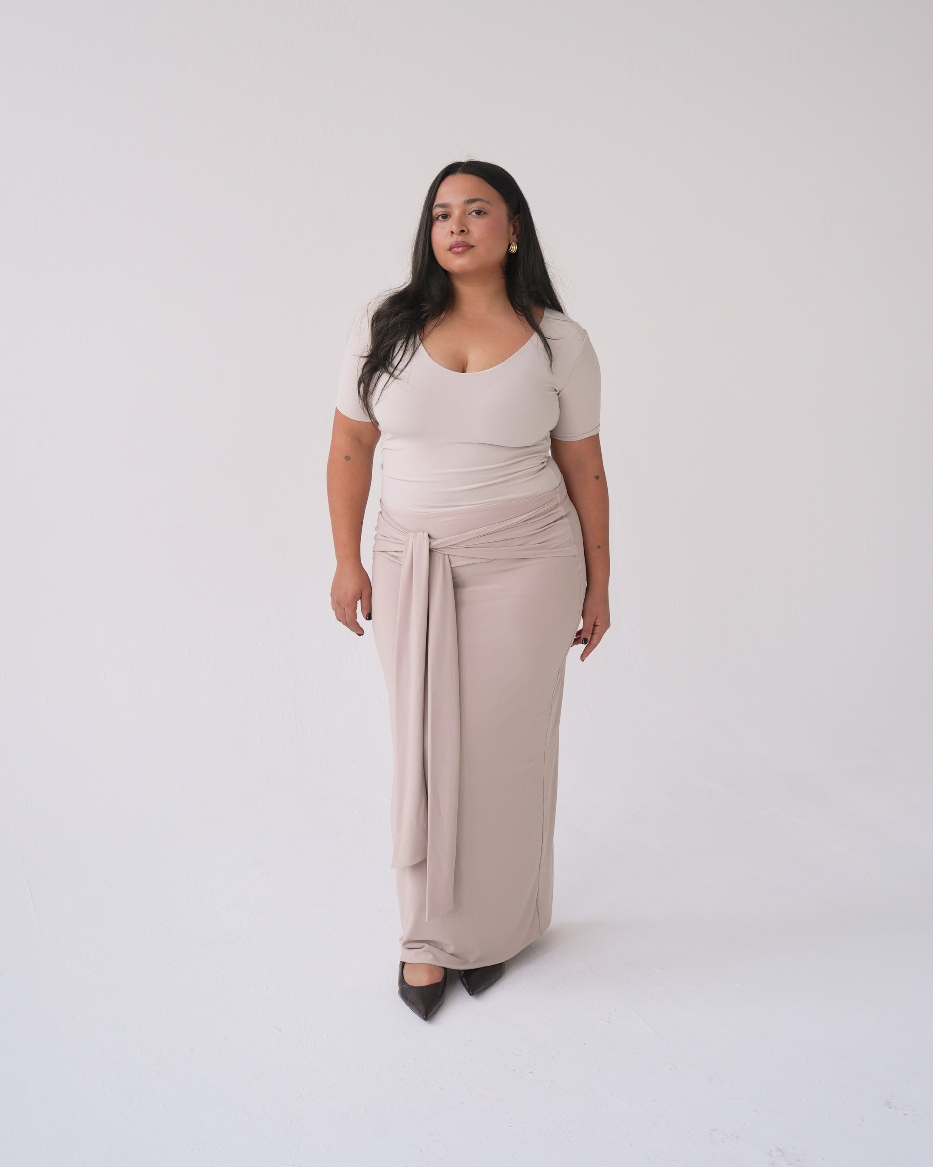Beige Wrap Detail Maxi Skirt