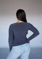 Grey Square Neck Long Sleeved Top
