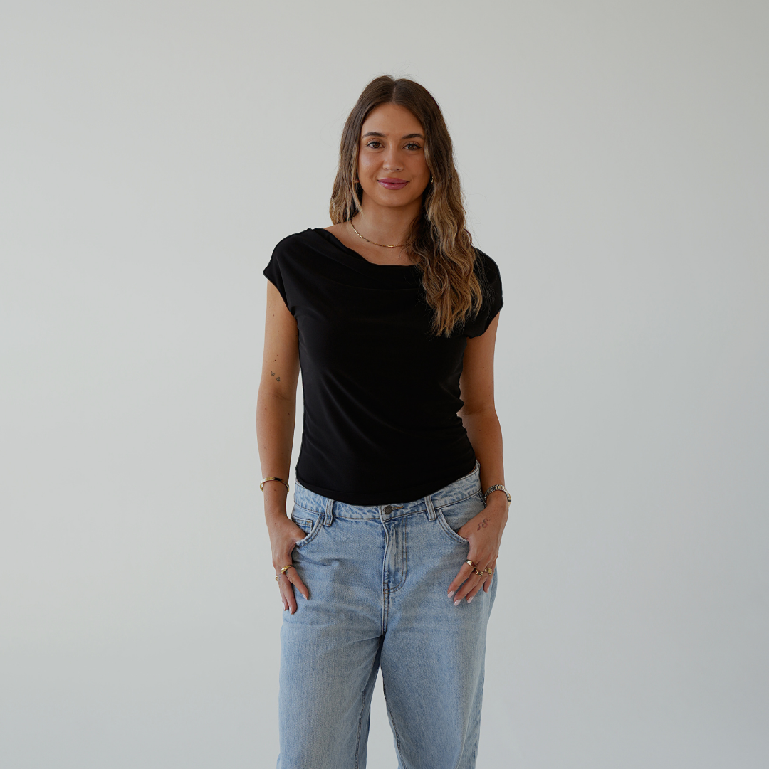 Black Cowl Neck Top