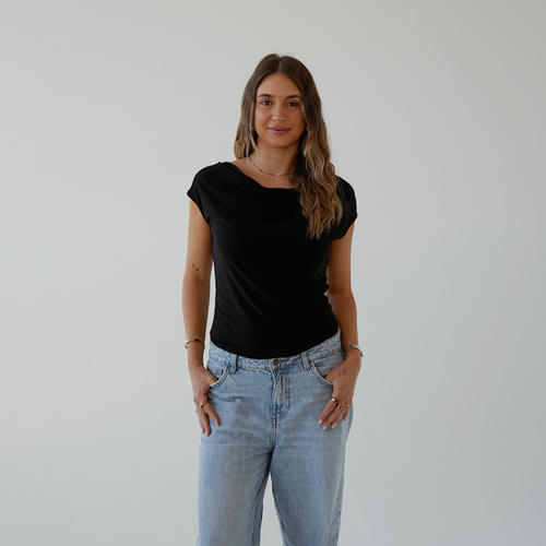 Black Cowl Neck Top