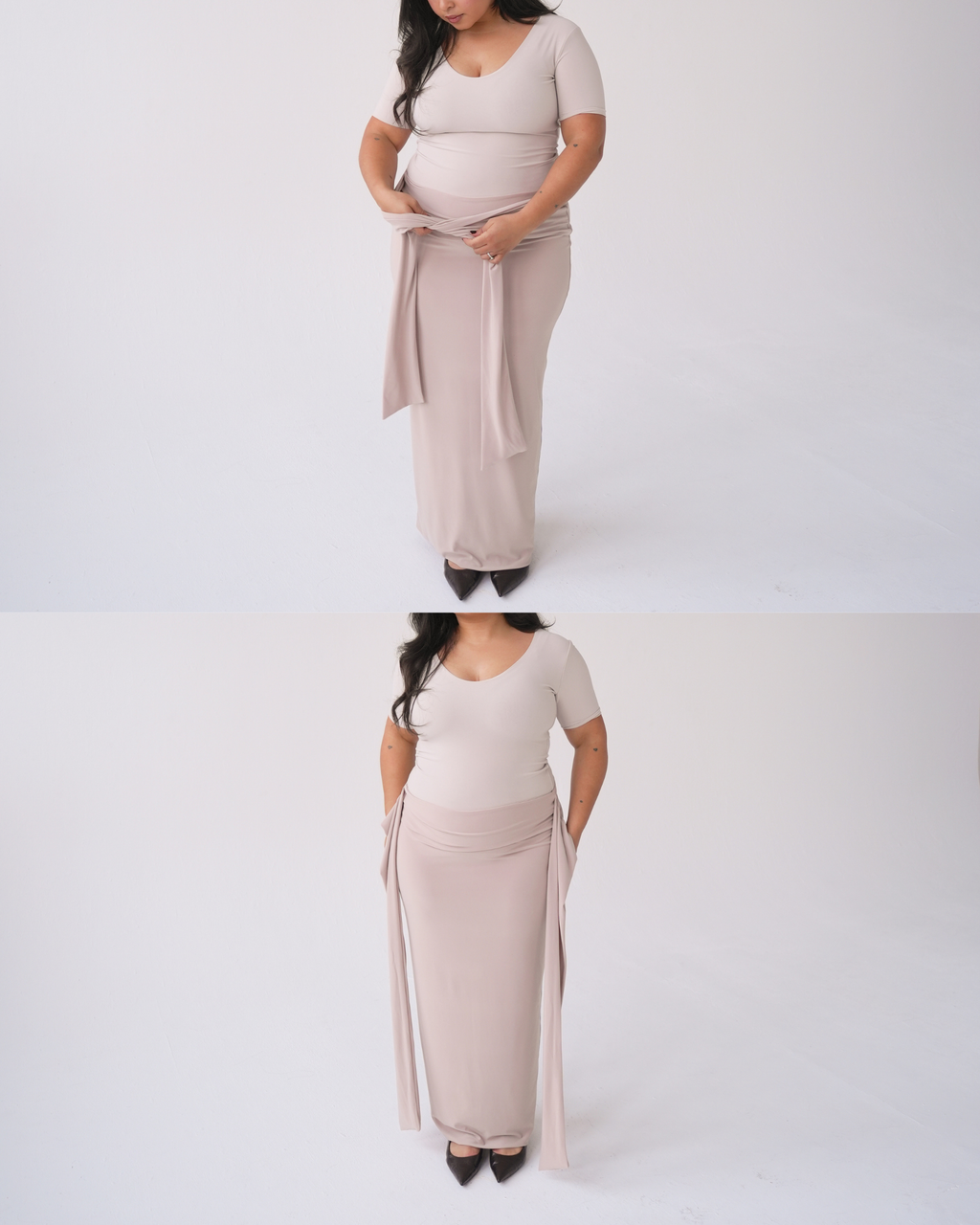 Beige Wrap Detail Maxi Skirt