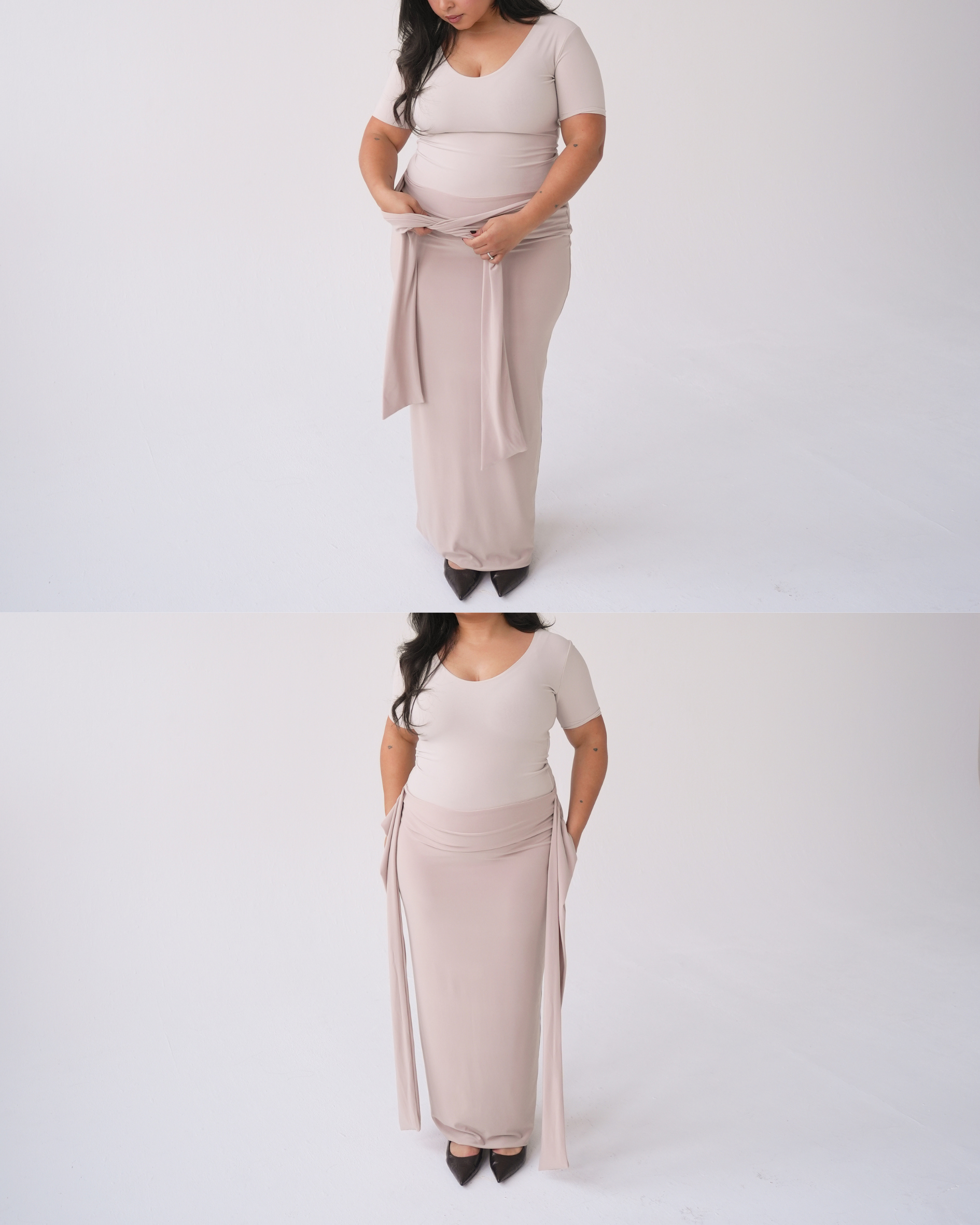 Beige Wrap Detail Maxi Skirt