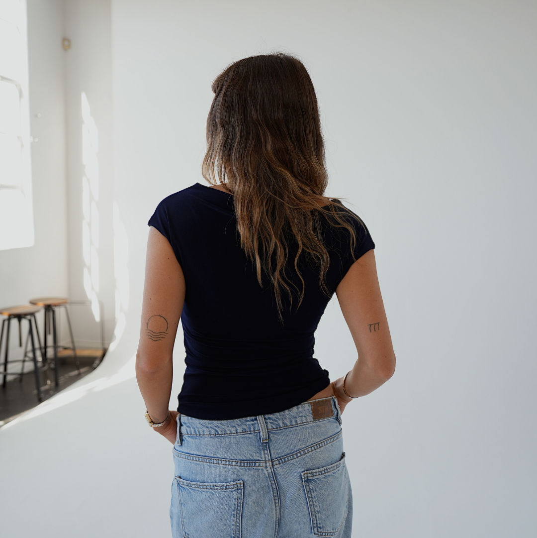 Black Cowl Neck Top