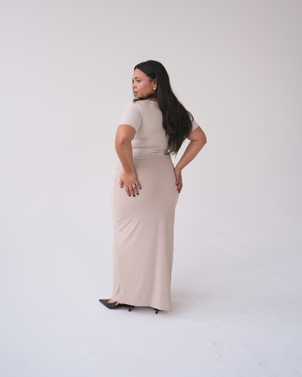 Beige Wrap Detail Maxi Skirt