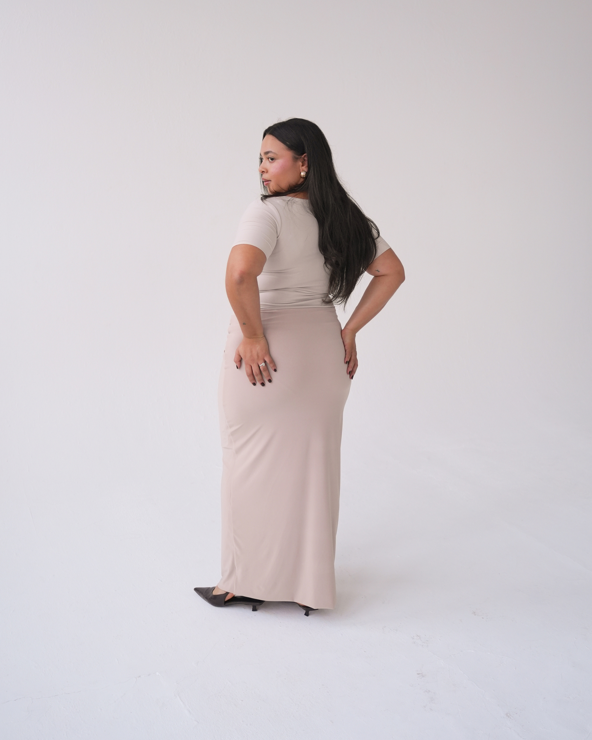 Beige Wrap Detail Maxi Skirt