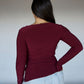 Maroon Square Neck Long Sleeved Top