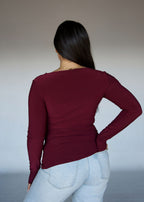 Maroon Square Neck Long Sleeved Top