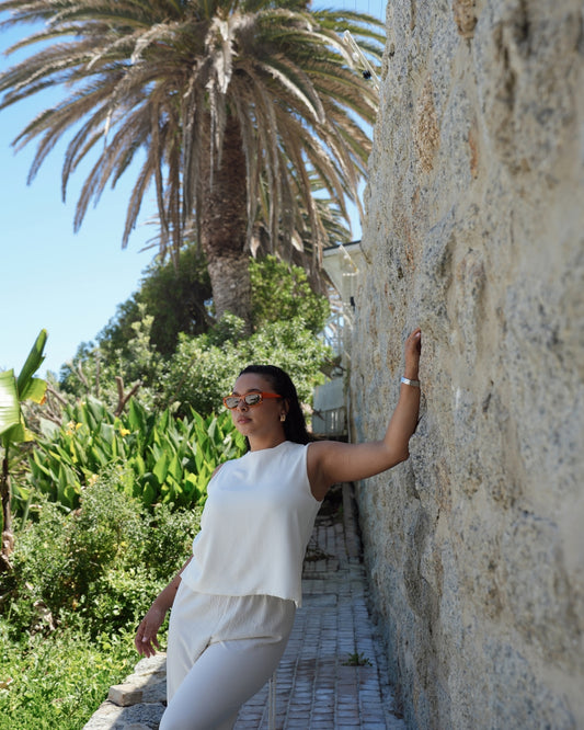 Ivory Crinkle Sleeveless Top