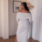 Grey Knit Off-Shoulder Dress