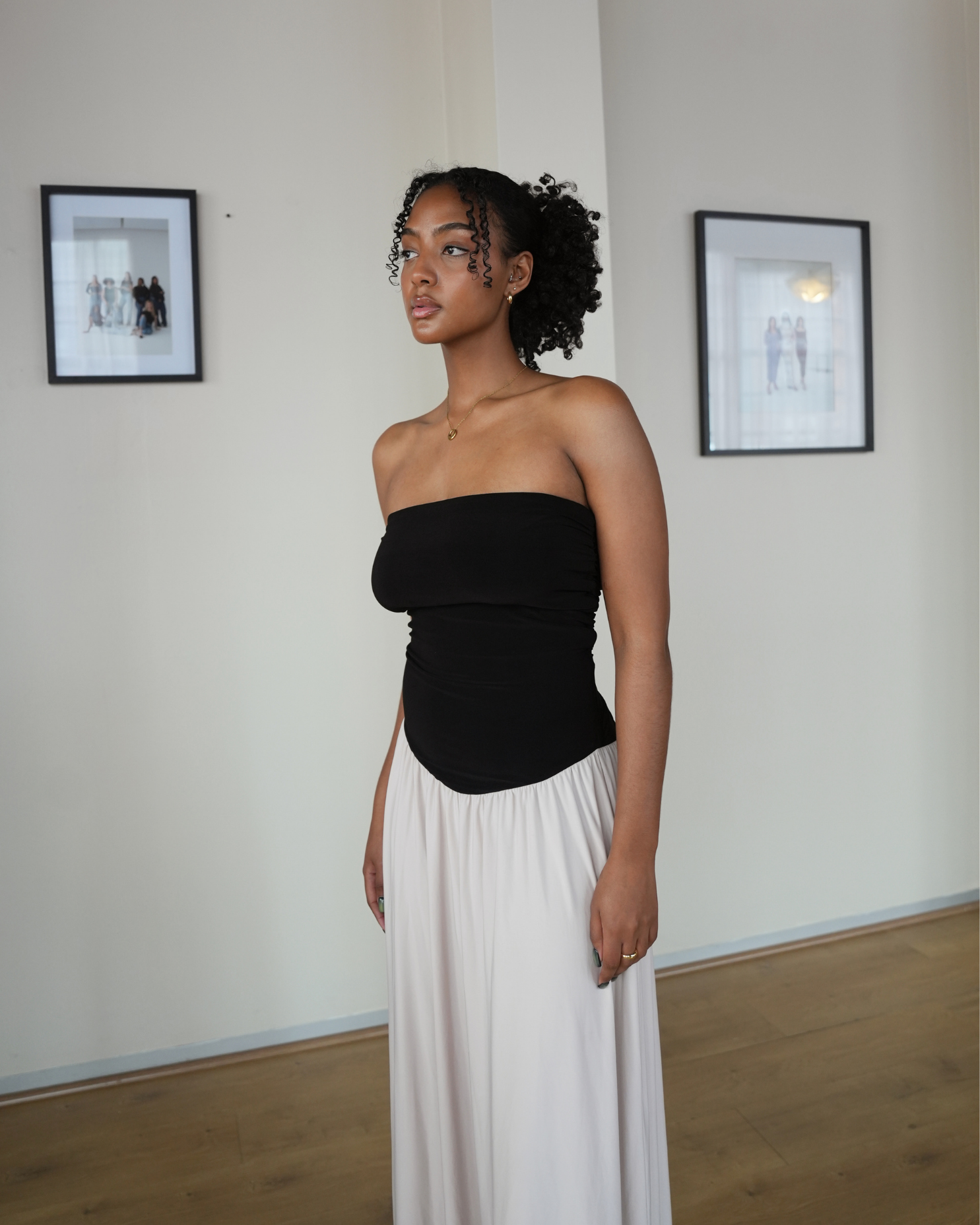 Two-toned Strapless Drop Waist Dress