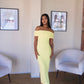 S | Pastel Yellow Off-shoulder Bardot Sculpted Dress