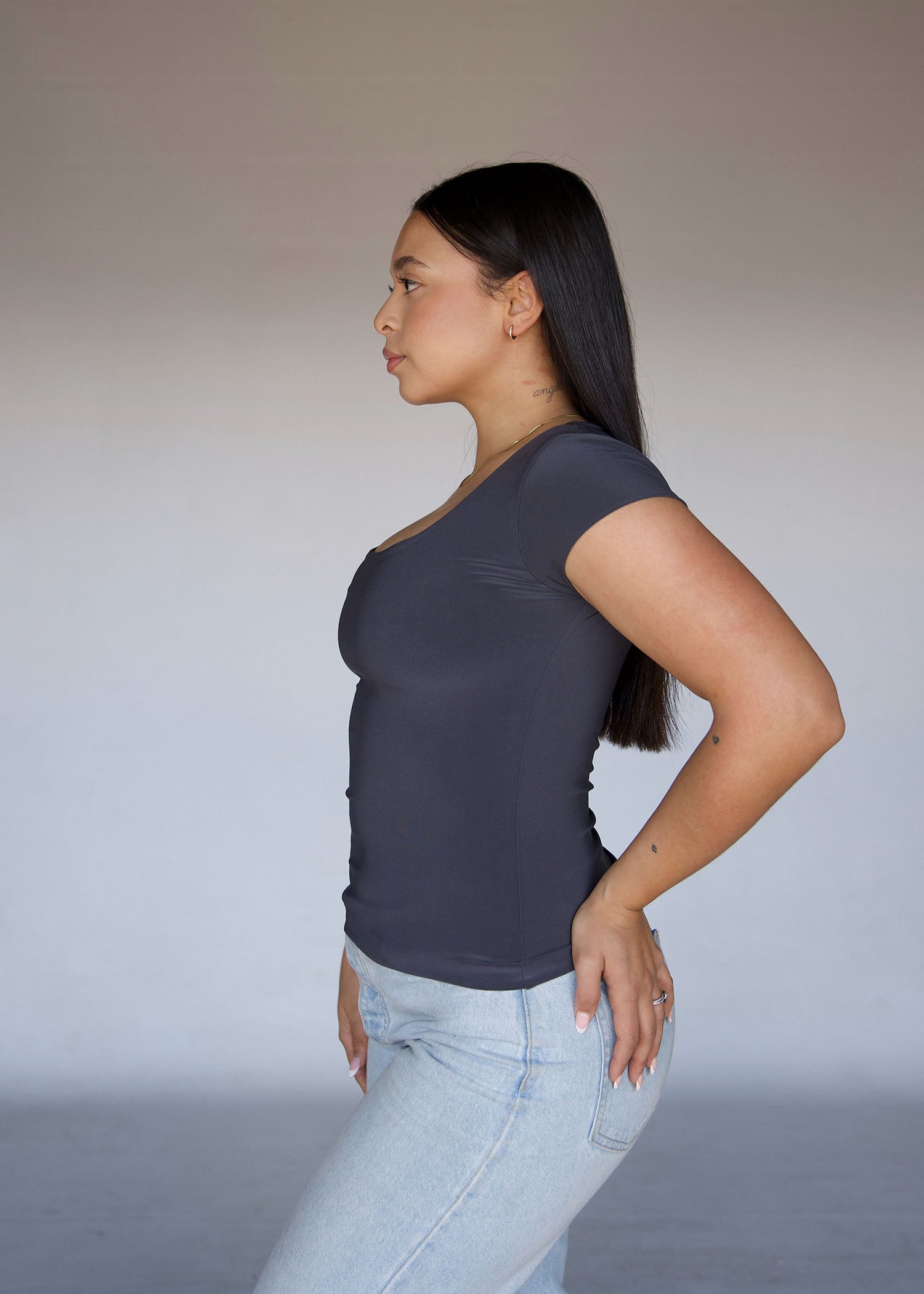 Grey Square Neck T-shirt