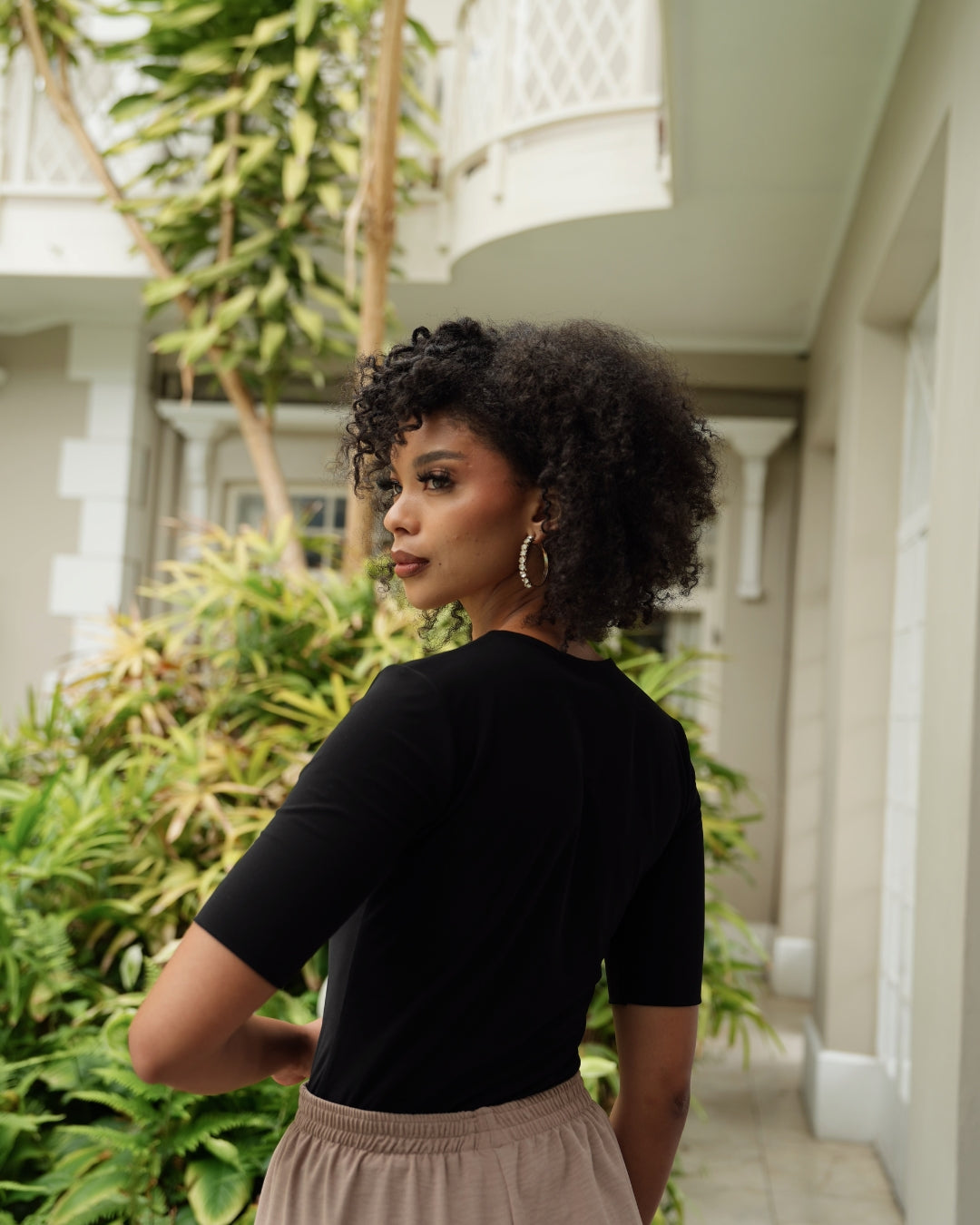 Black T-shirt with Midi Sleeve