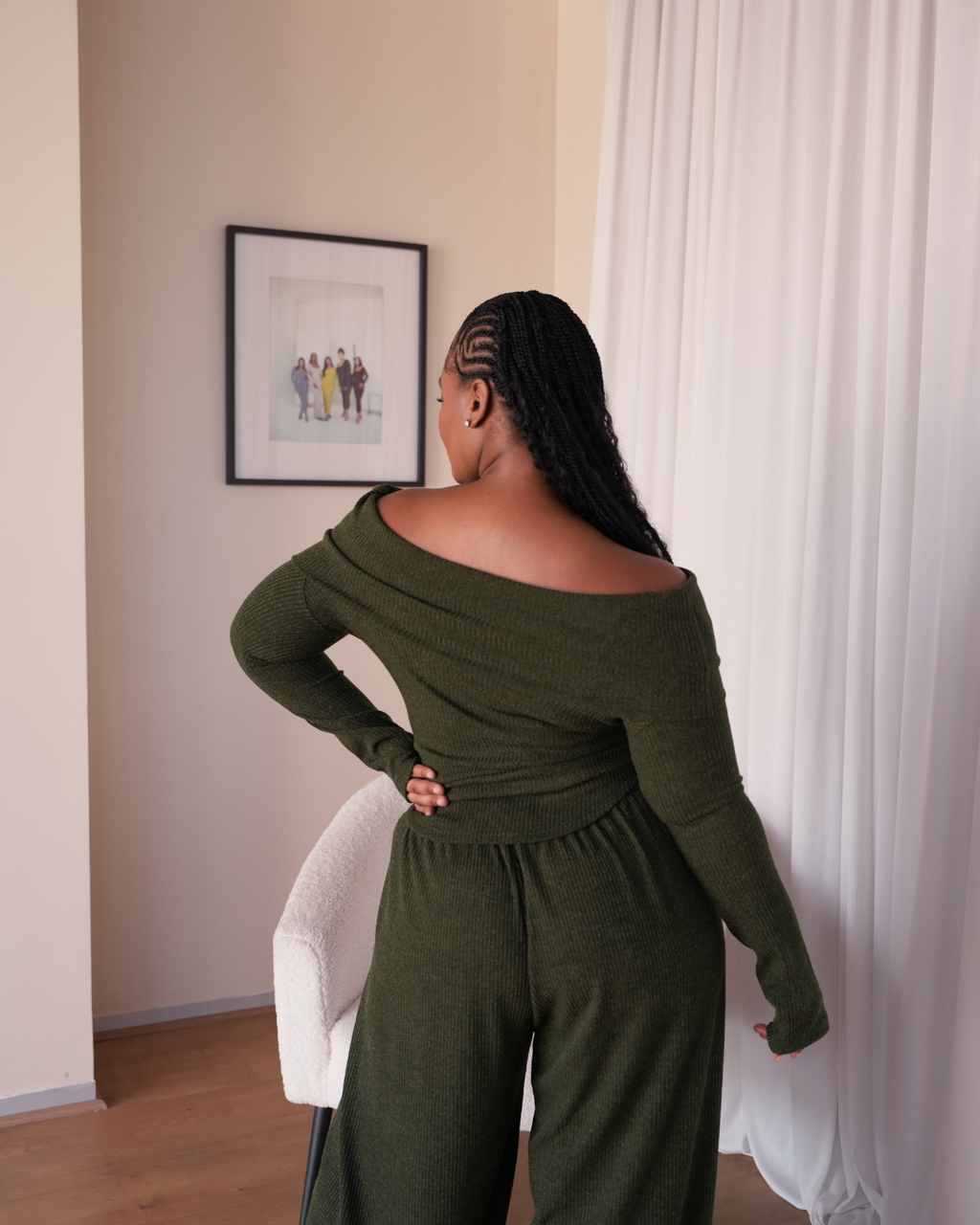 Military Knit Off-Shoulder Top