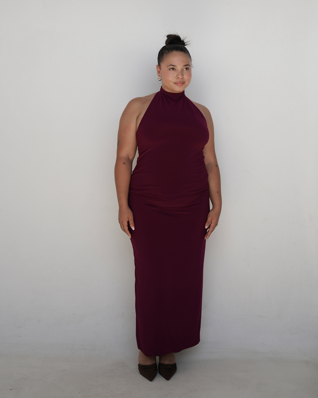 Maroon Smooth High Neck Dress