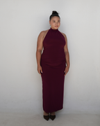 Maroon Smooth High Neck Dress