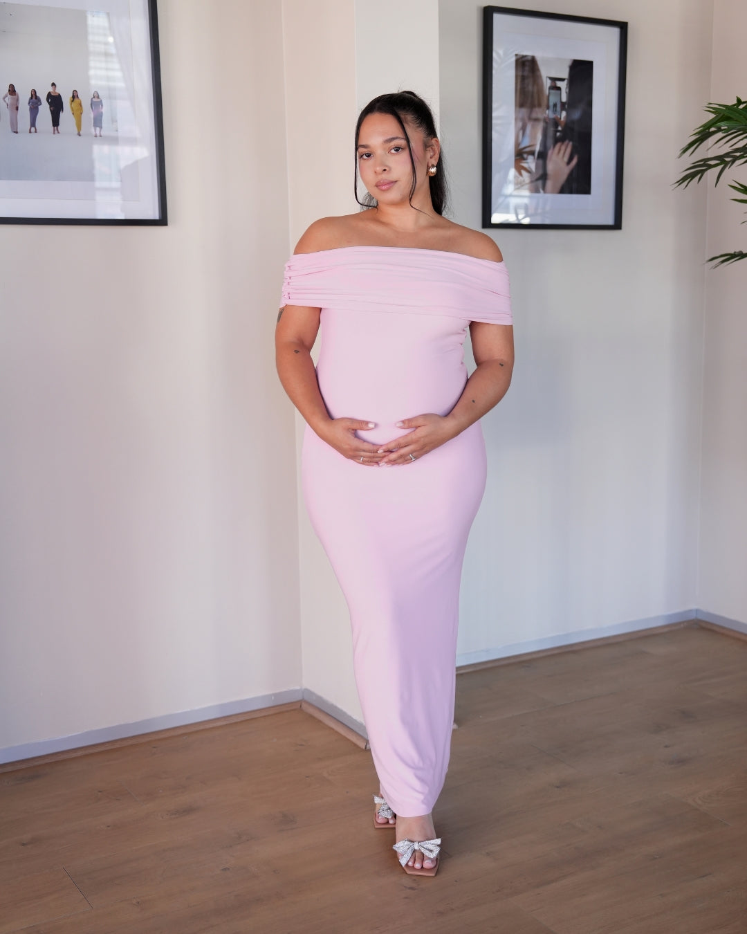 Baby Pink Off-shoulder Bardot Sculpted Dress