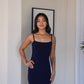 S | Navy Blue Sculpted Dress: Tall