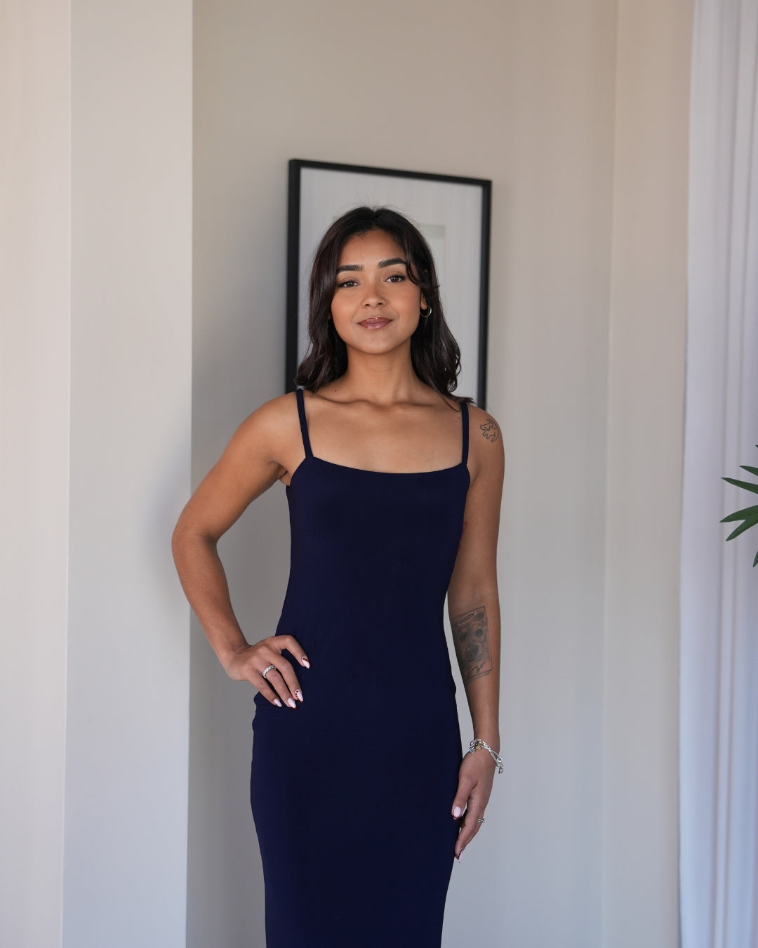 S | Navy Blue Sculpted Dress: Tall