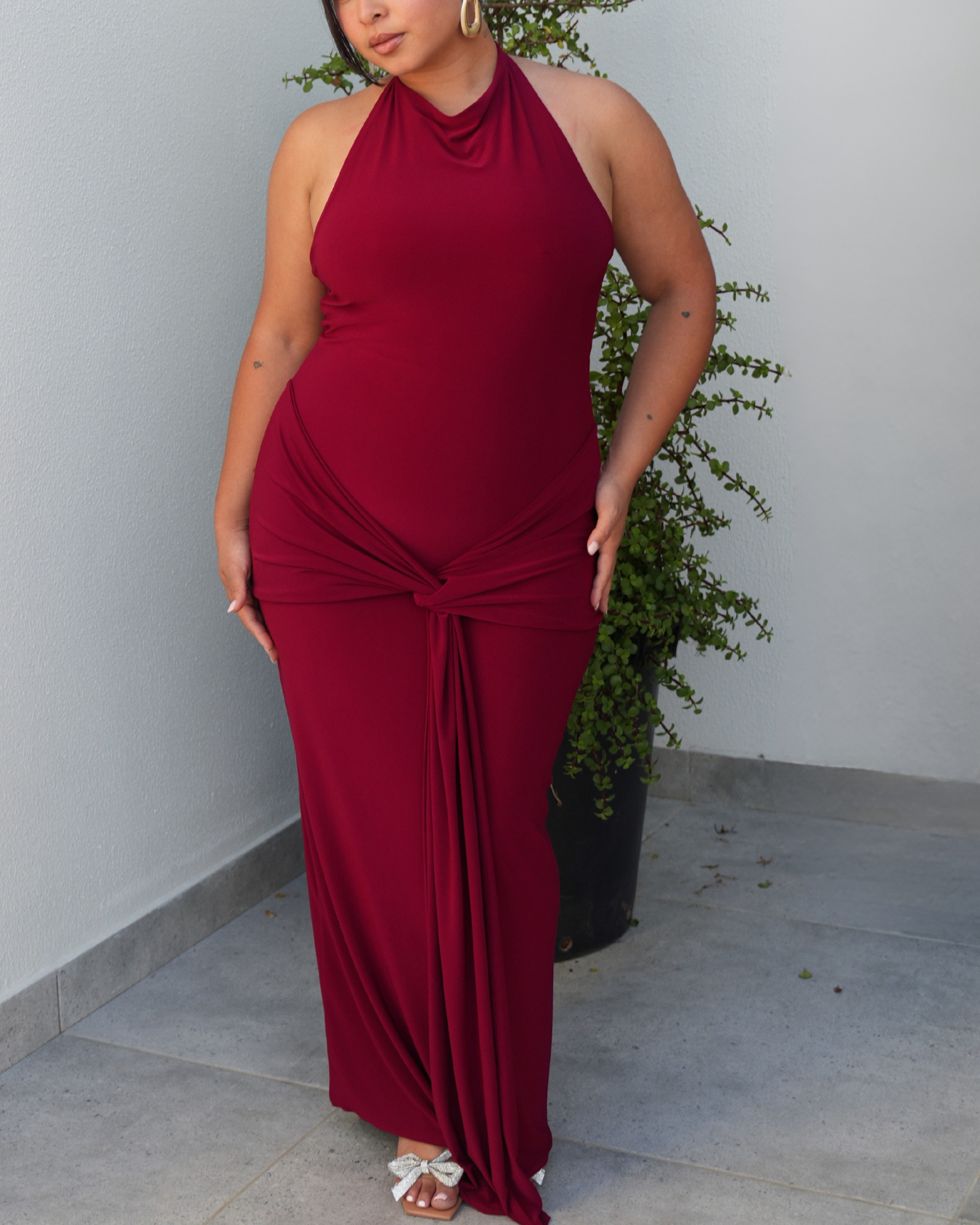 Maroon Halter Dress with Tie Detail