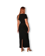 Black Crew-Neck Sculpted Dress with Short Sleeves