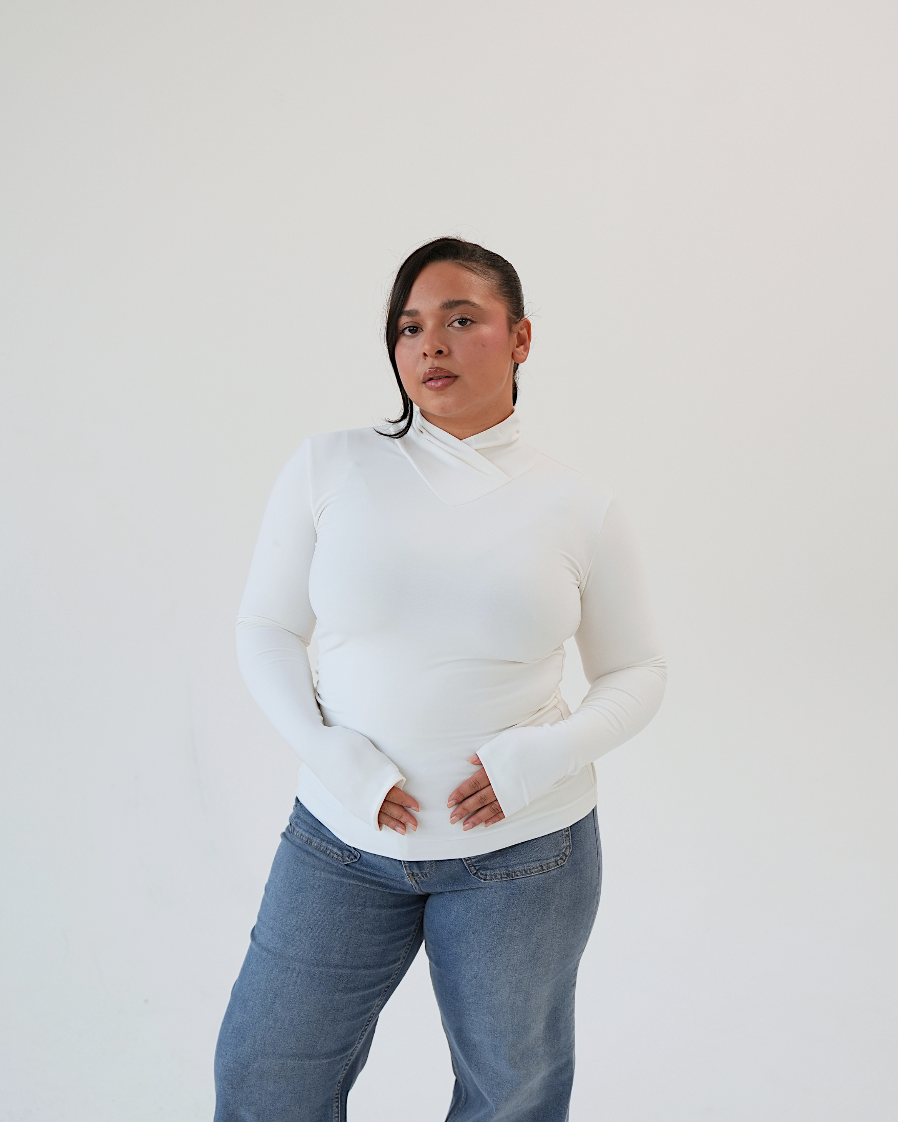 Cream Cross Collar Top