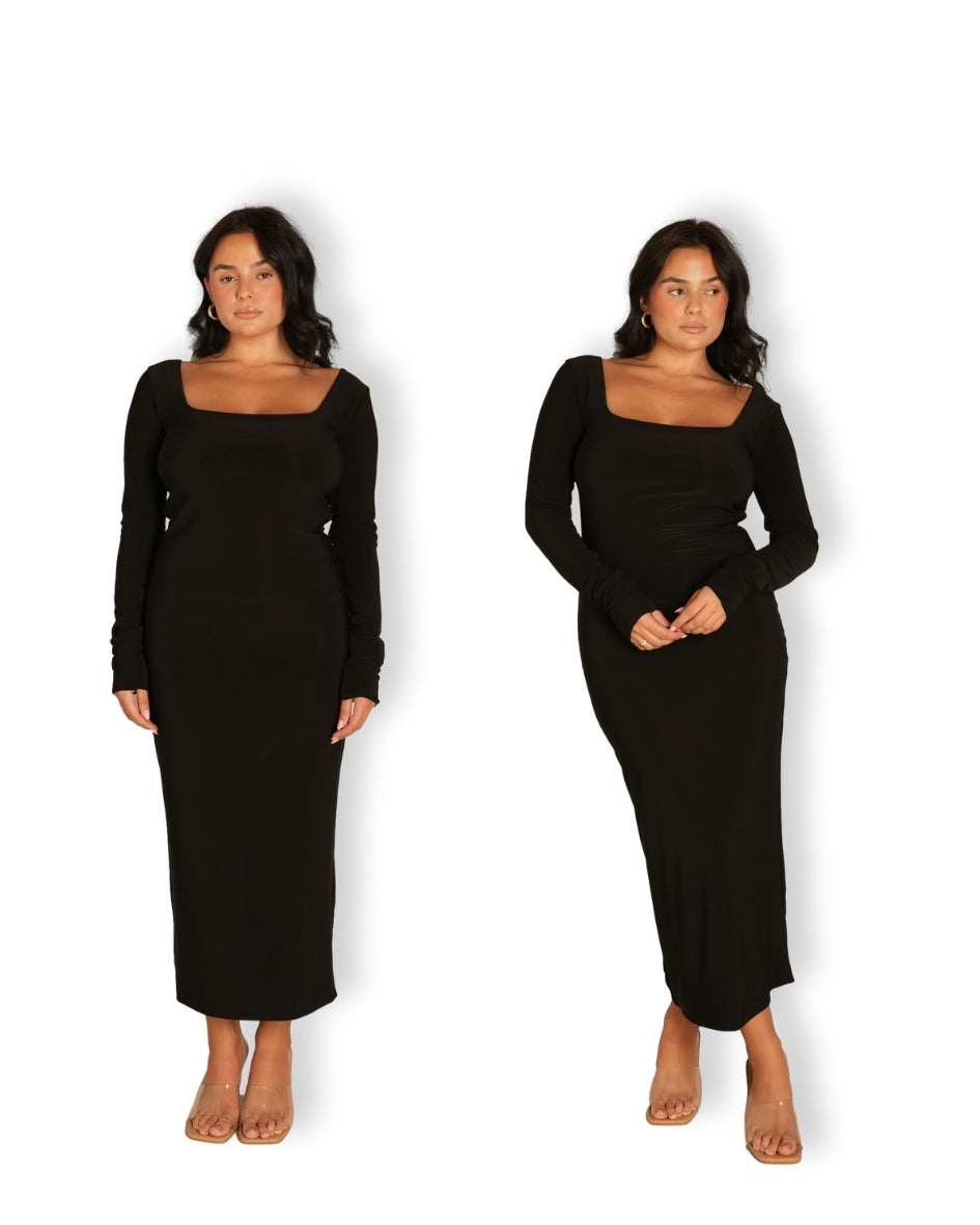 Black Long-sleeved Sculpted Dress