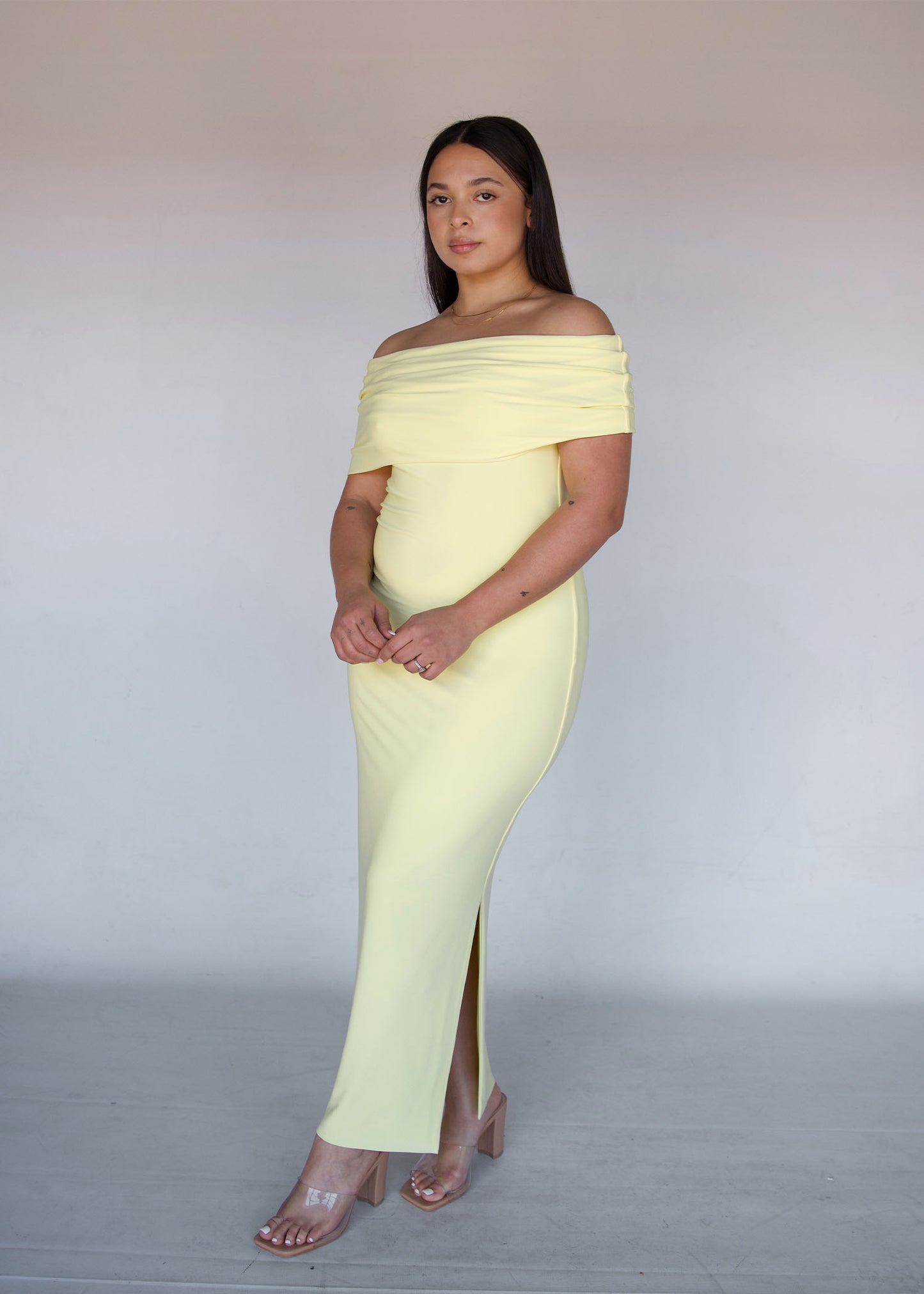 Pastel Yellow Off-shoulder Cocktail Dress