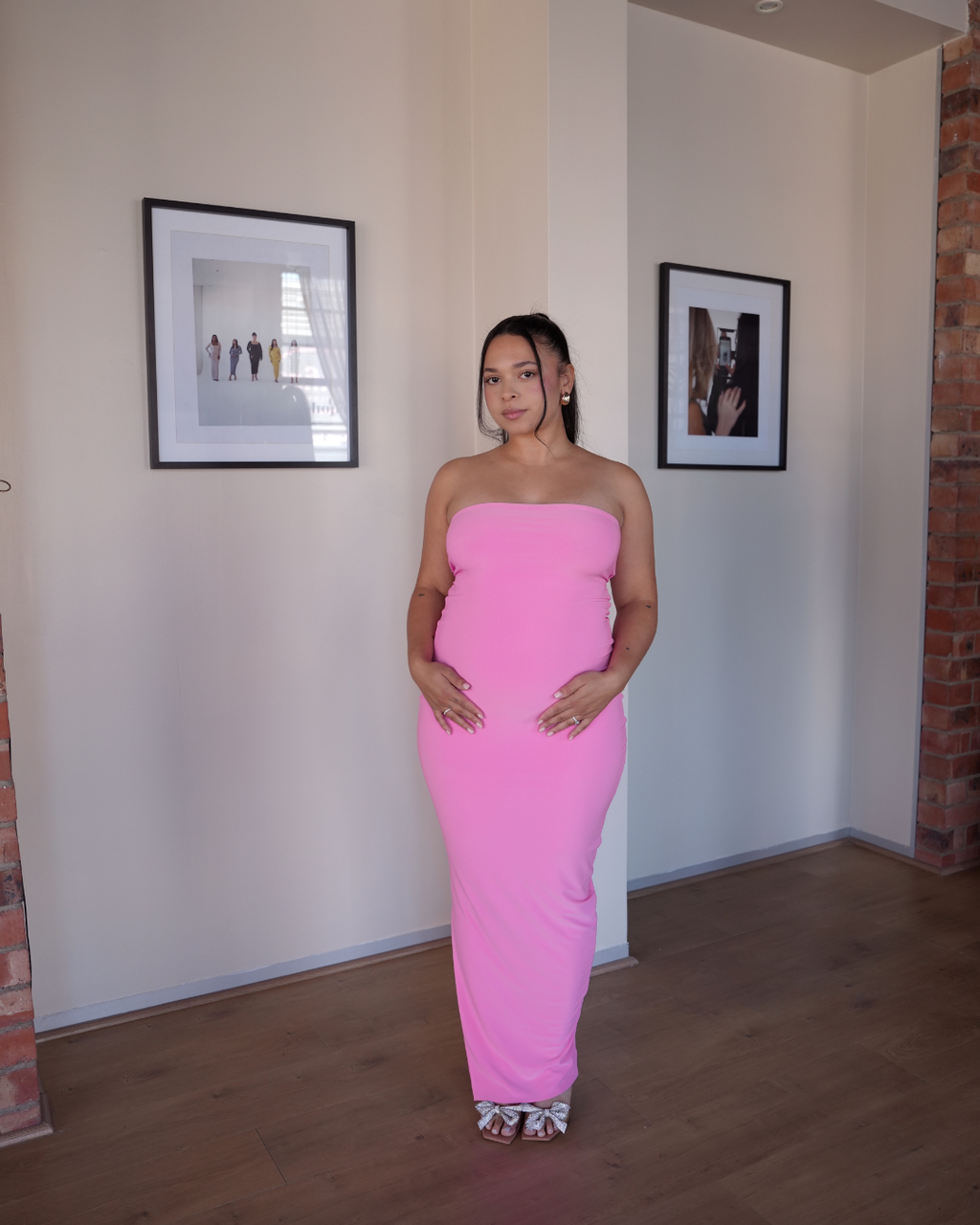 Warm Pink Strapless Dress with Keyhole Cut-Out