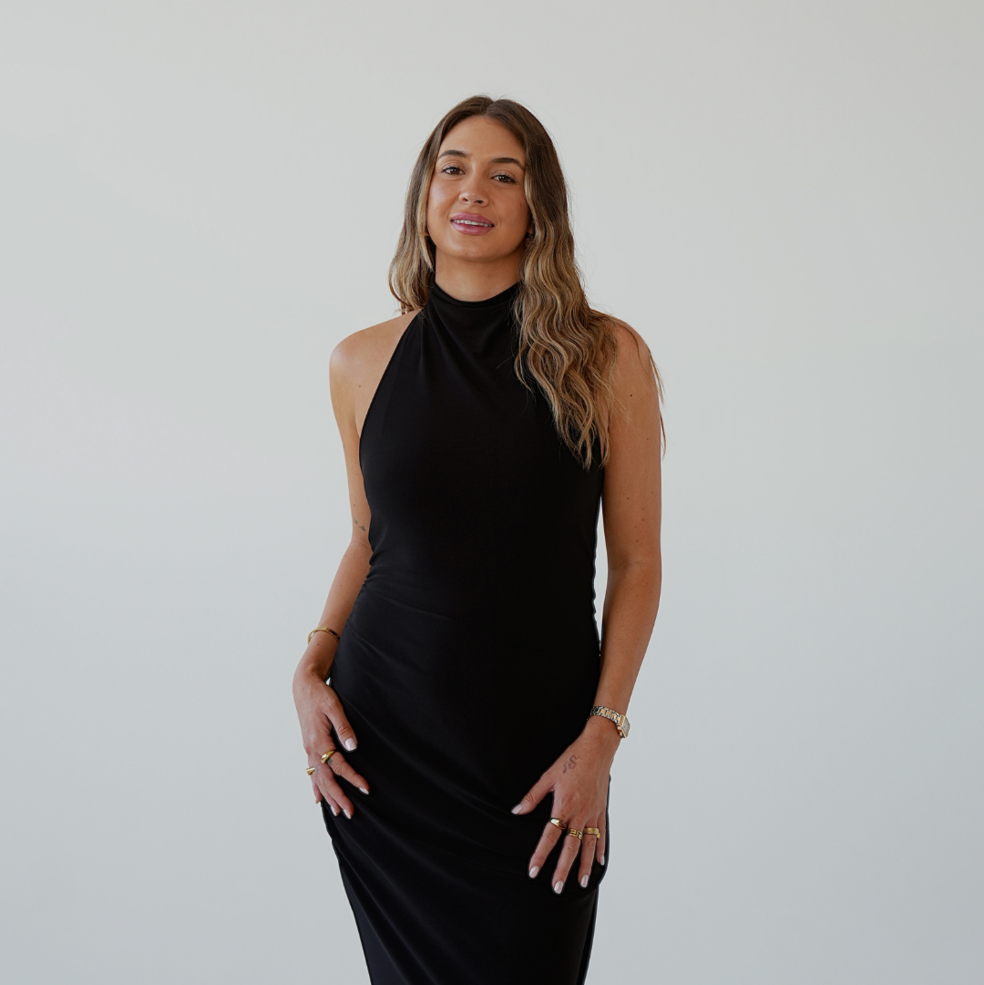 Black Smooth High Neck Dress