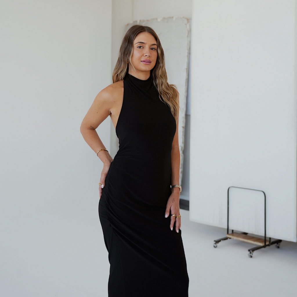 Black Smooth High Neck Dress