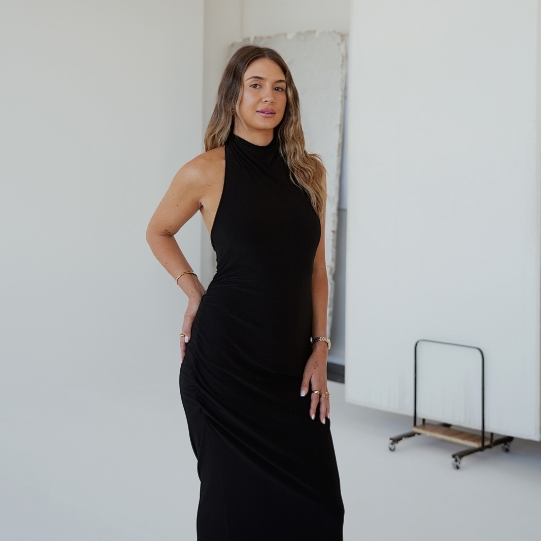 Black Smooth High Neck Dress