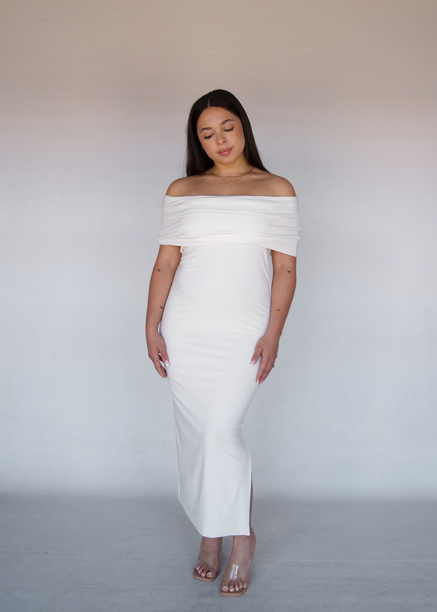 Cream Off-shoulder Cocktail Dress