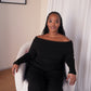 Charcoal Knit Off Shoulder Top