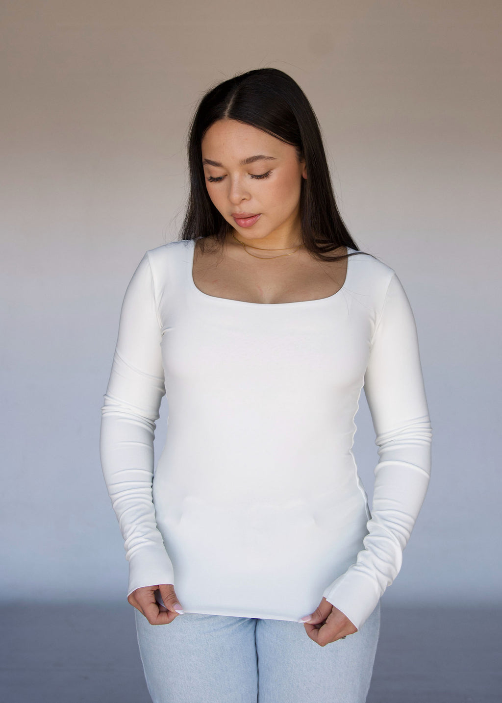 XL | Cream Square Neck Long Sleeved Top