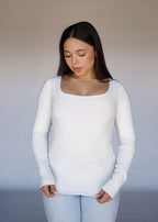 XL | Cream Square Neck Long Sleeved Top