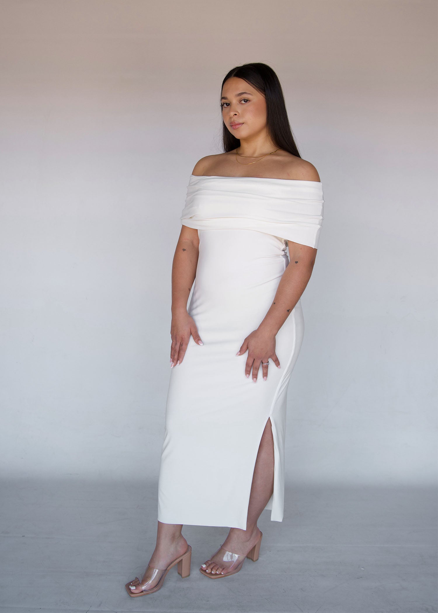 Cream Off-shoulder Cocktail Dress