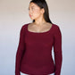 Maroon Square Neck Long Sleeved Top