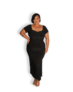 Black Short Sleeved Sweet-heart Dress