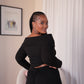 Charcoal Knit Off Shoulder Top