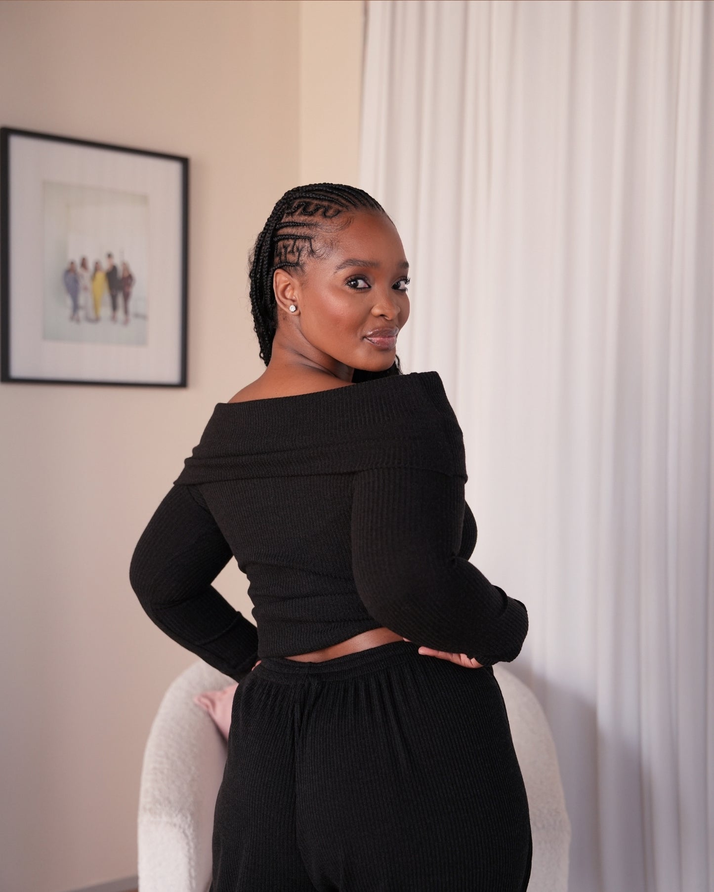 Charcoal Knit Off Shoulder Top
