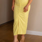Pastel Yellow Slit Skirt with Ruched Detail