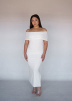 Cream Off-shoulder Cocktail Dress