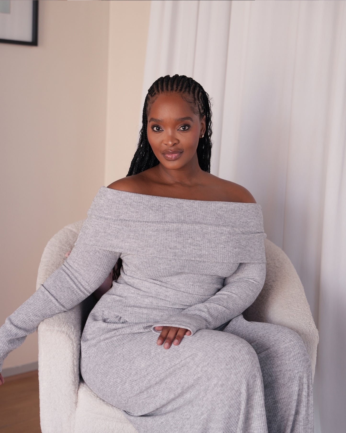 Grey Knit Straight Leg Pants