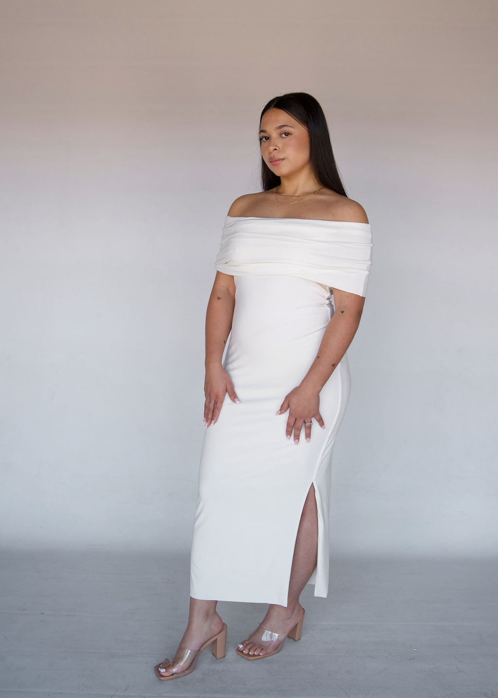 Cream Off-shoulder Cocktail Dress