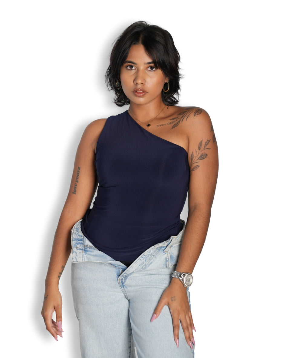 Navy Blue One Shoulder Top