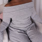 Grey Knit Off Shoulder Top