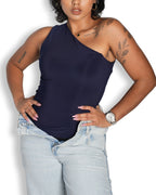 Navy Blue One Shoulder Top
