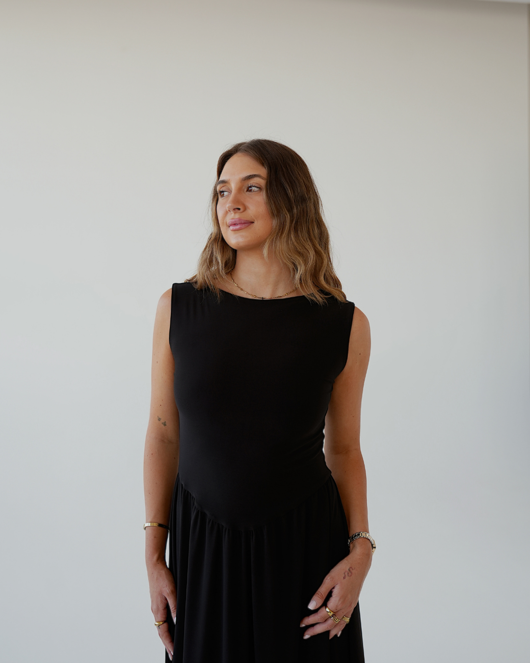 Black Boat Neck Drop Waist Midi Dress – The Shopaholic