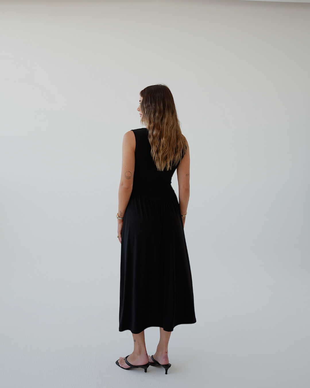 Black Boat Neck Drop Waist Midi Dress – The Shopaholic